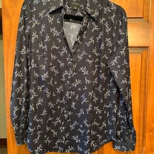 Ann Taylor Black Blouse with Violet Floral Detail (M)